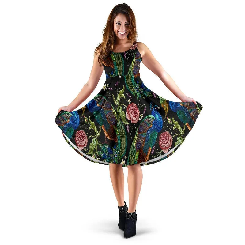 Peacock Rose Pattern Print Dress Tunics Stylish modern