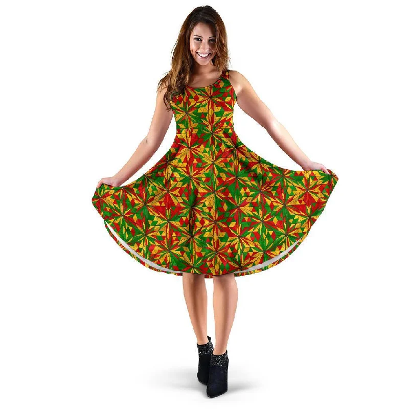 Rasta Reggae Pattern Print Dress Boatneck Modish Everyday