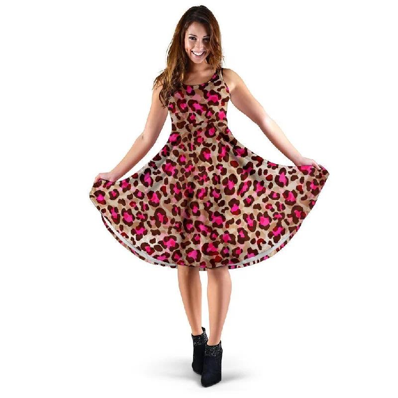 Pink Dot Cheetah Leopard Pattern Print Dress Tunics Bridal satin