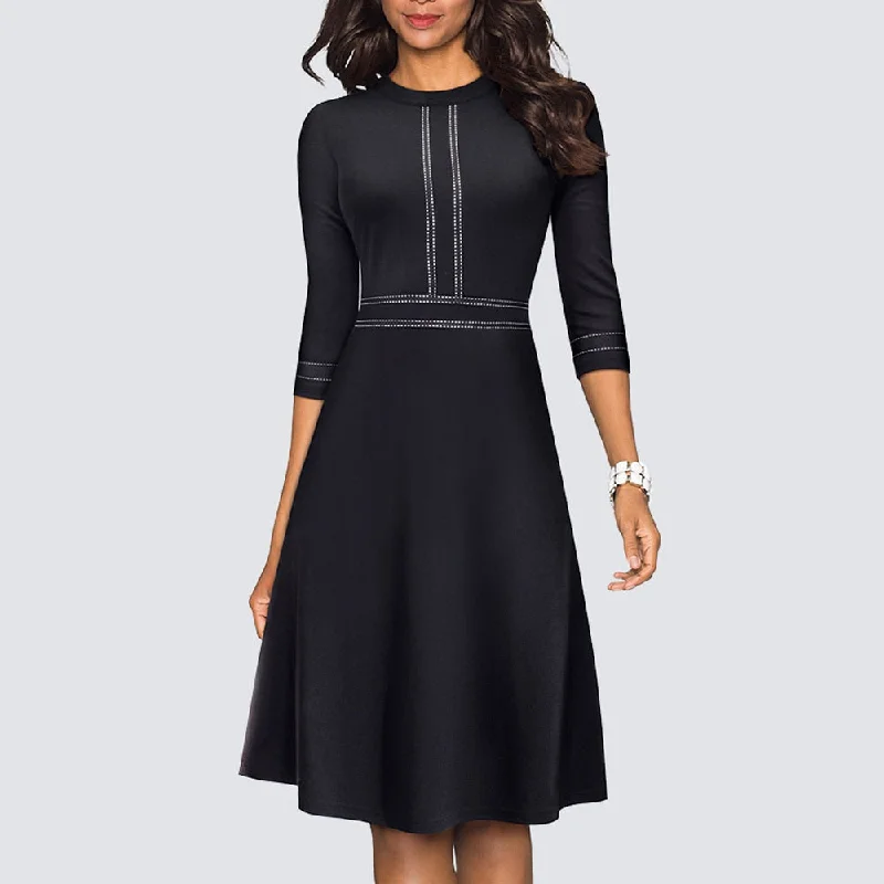 BerriesJam - 2024 Vintage Swing Office A Line Party Patchwork Dress Tunics Fall fleece