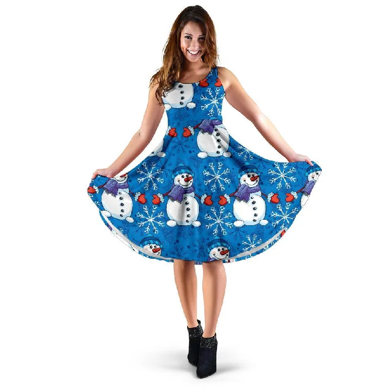 Snowman Snowflake Pattern Print Dress Tunics Summer linen