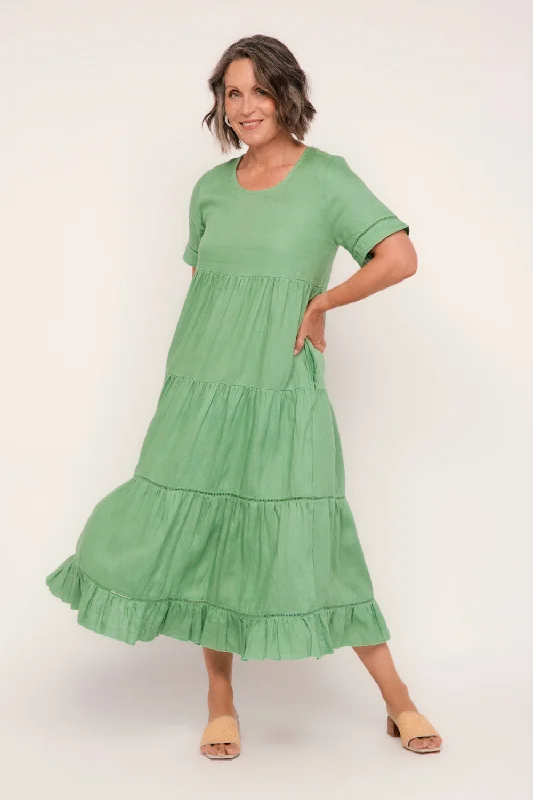 Sabre Linen Lace Trimmed Dress in Jadesheen Tunics Summer linen