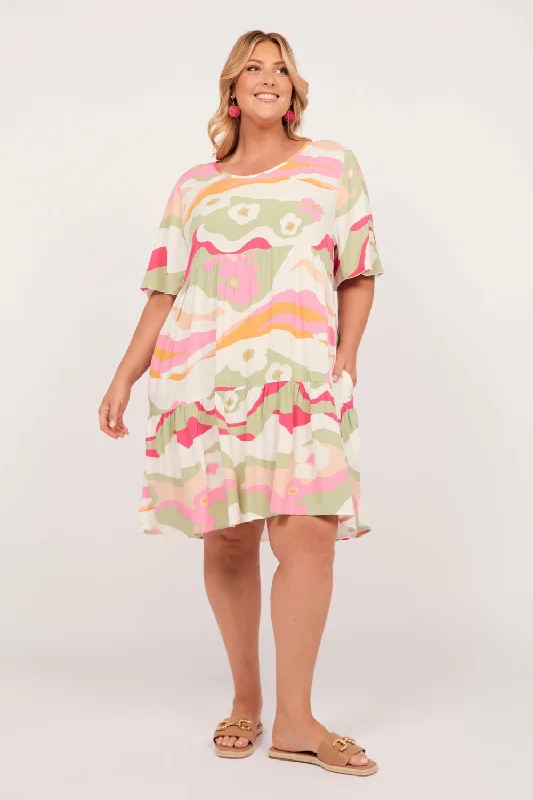 Sabre Short Flutter Sleeve Dress in Solene Olive Casual Short Summer