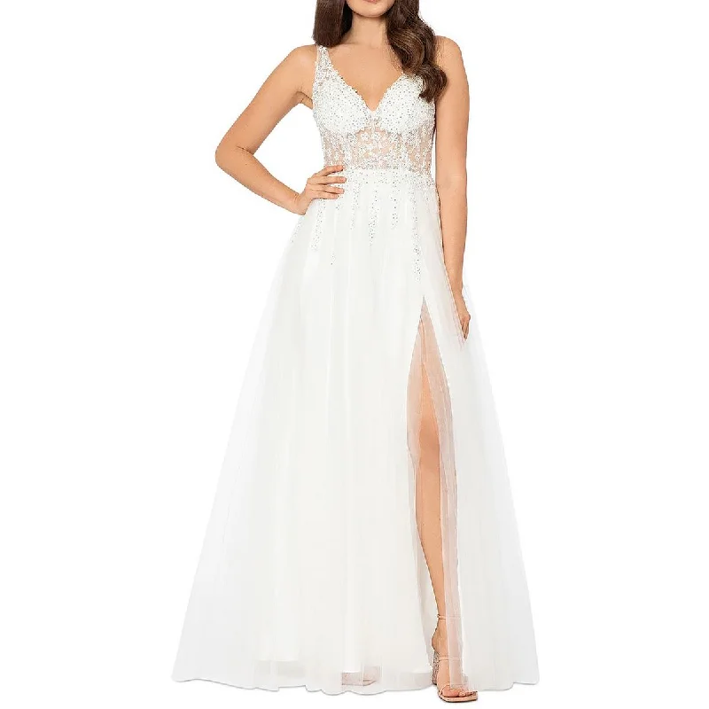 Blondie Nites Womens Juniors Embellished Illusion Evening Dress Tunics Luxurious high-end