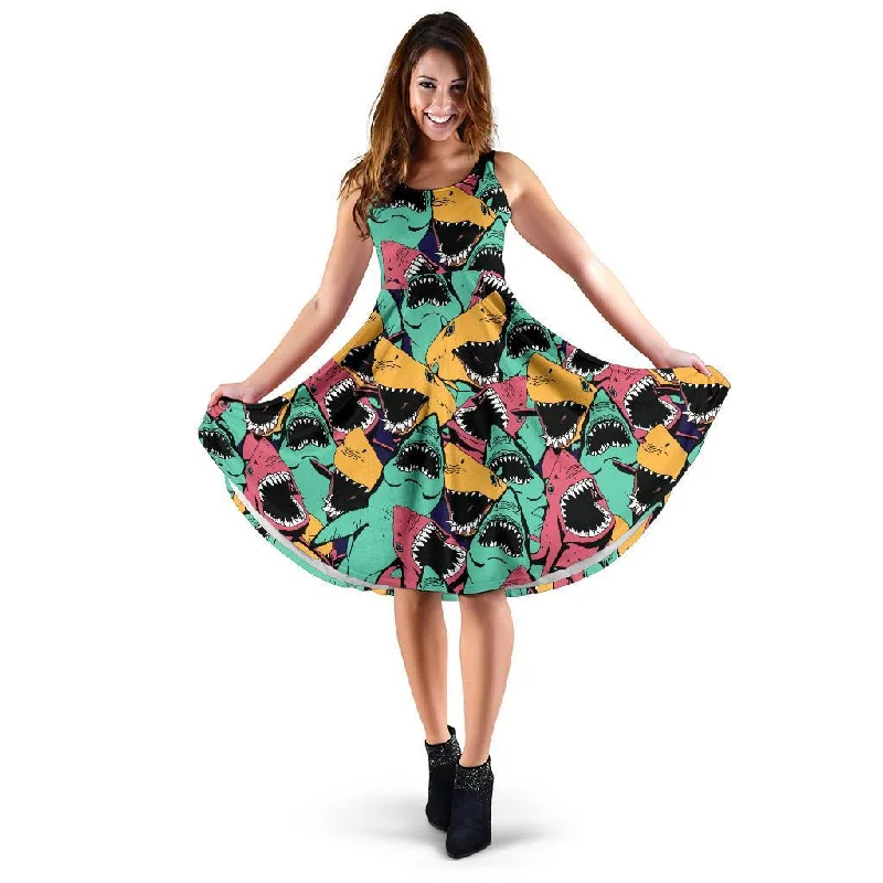 Shark Print Pattern Dress Shift Classic Vintage