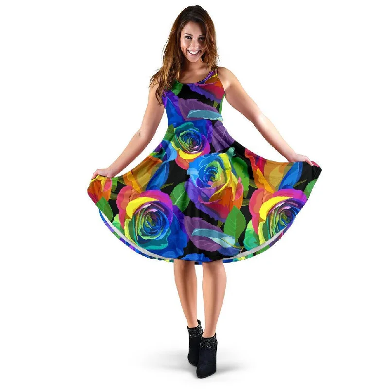 Rose Colorful Rainbow Pattern Print Dress Tunics Occasion special