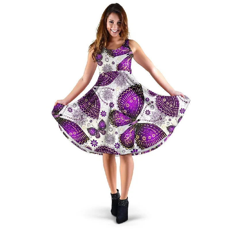 Purple Butterfly Pattern Print Dress Tunics Exclusive limited