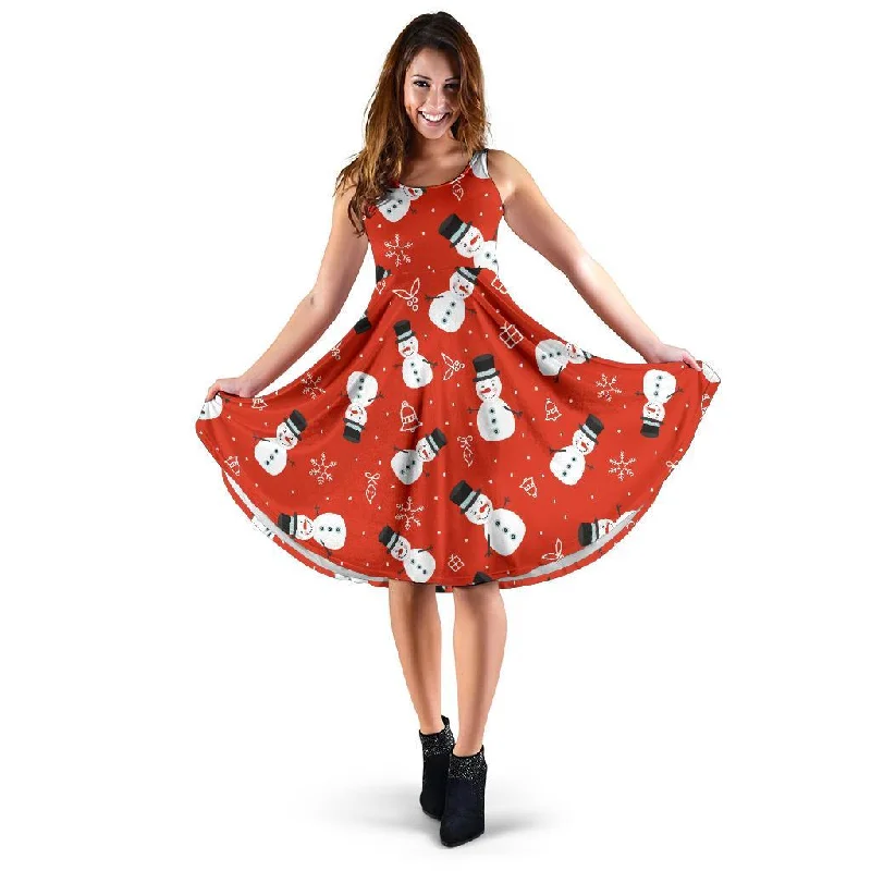 Snowman Snowflake Print Pattern Dress Tunics Spring floral
