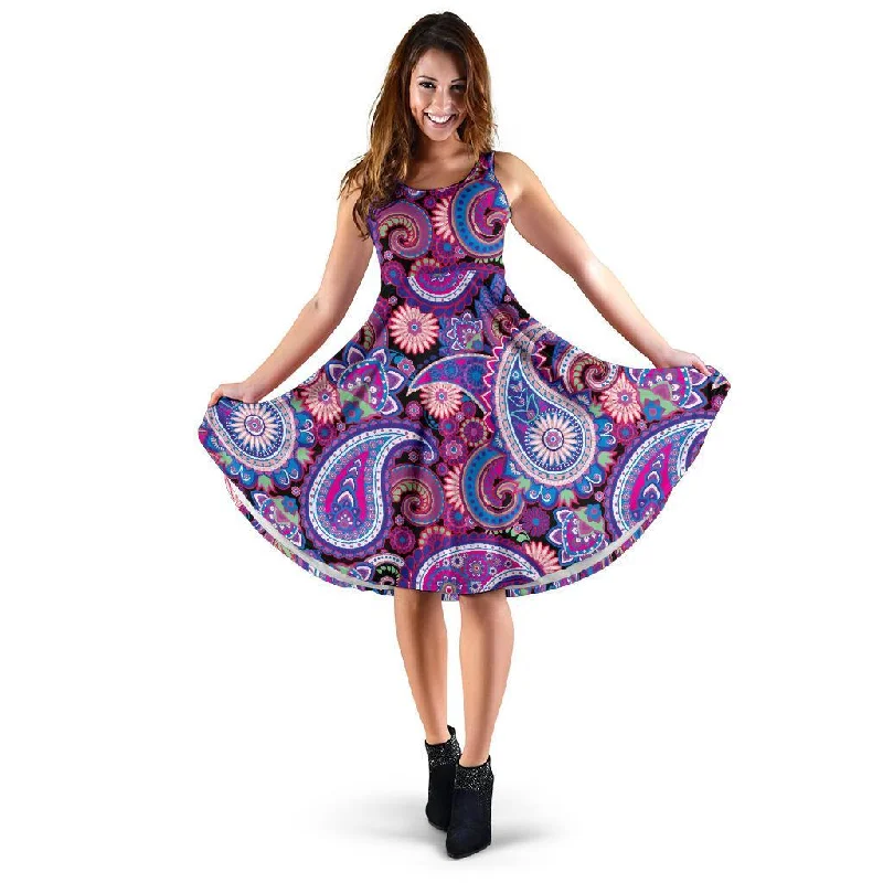 Purple Paisley Pattern Print Dress Tunics Occasion special