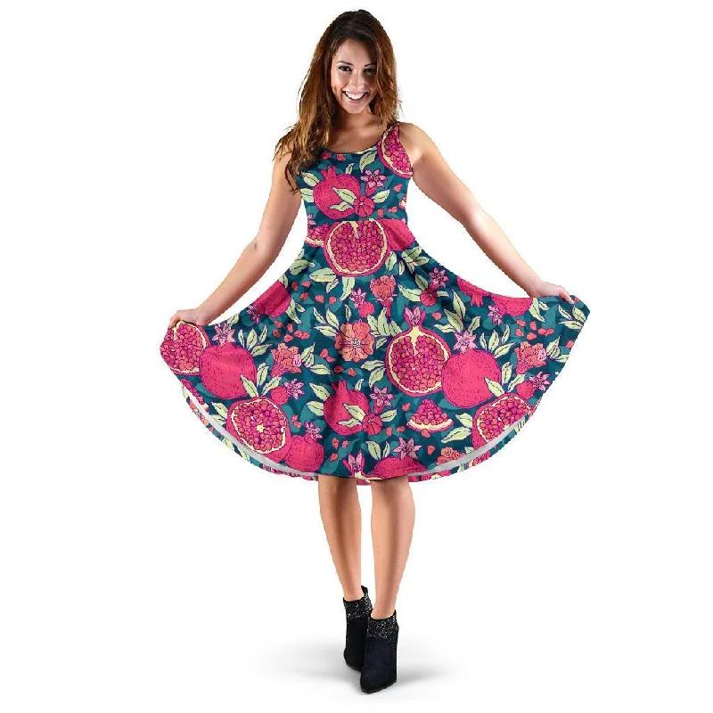 Pomegranate Floral Pattern Print Dress Tunics Vintage classic