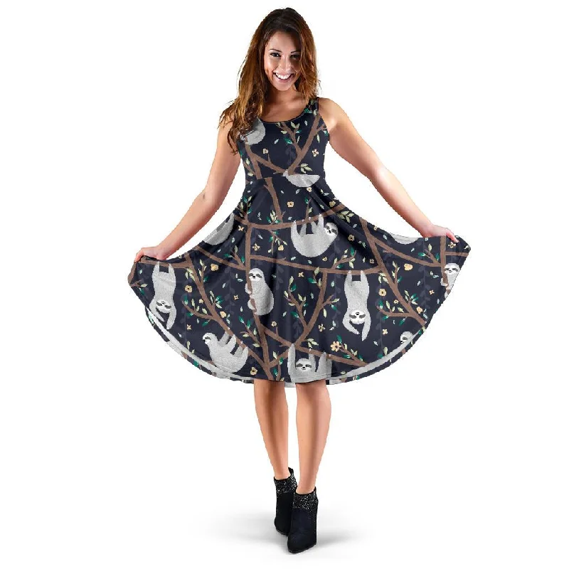 Sloth Floral Pattern Print Dress Tunics Stylish elegant