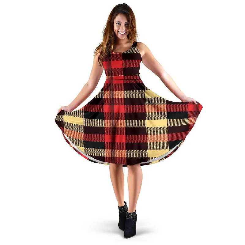Scottish Tartan Red Yellow Plaid Dress Tunics Fleece cozy