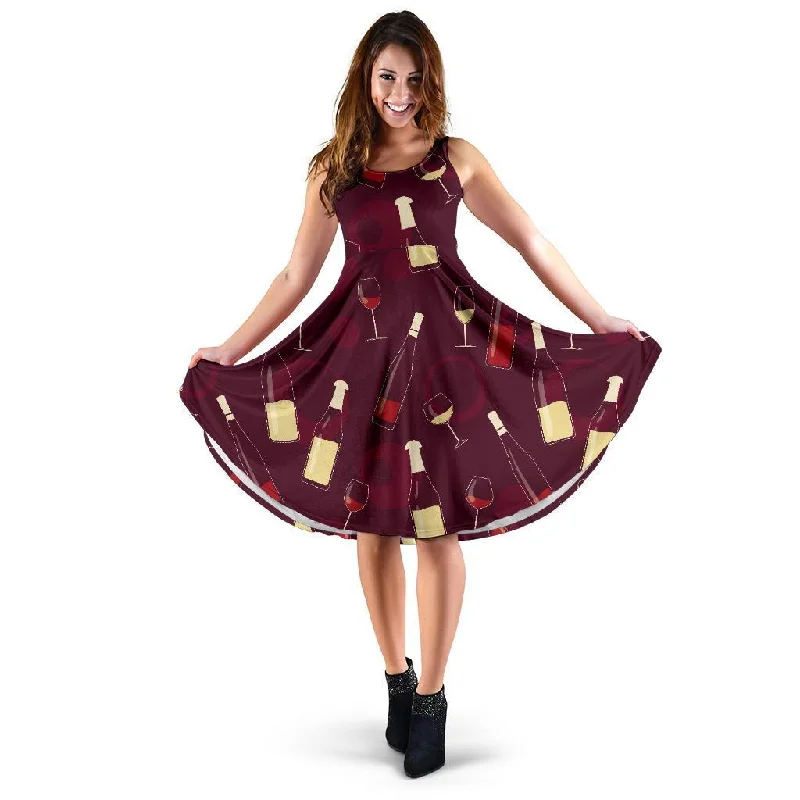 Red Wine Botttle Print Pattern Dress Tunics Essential wardrobe