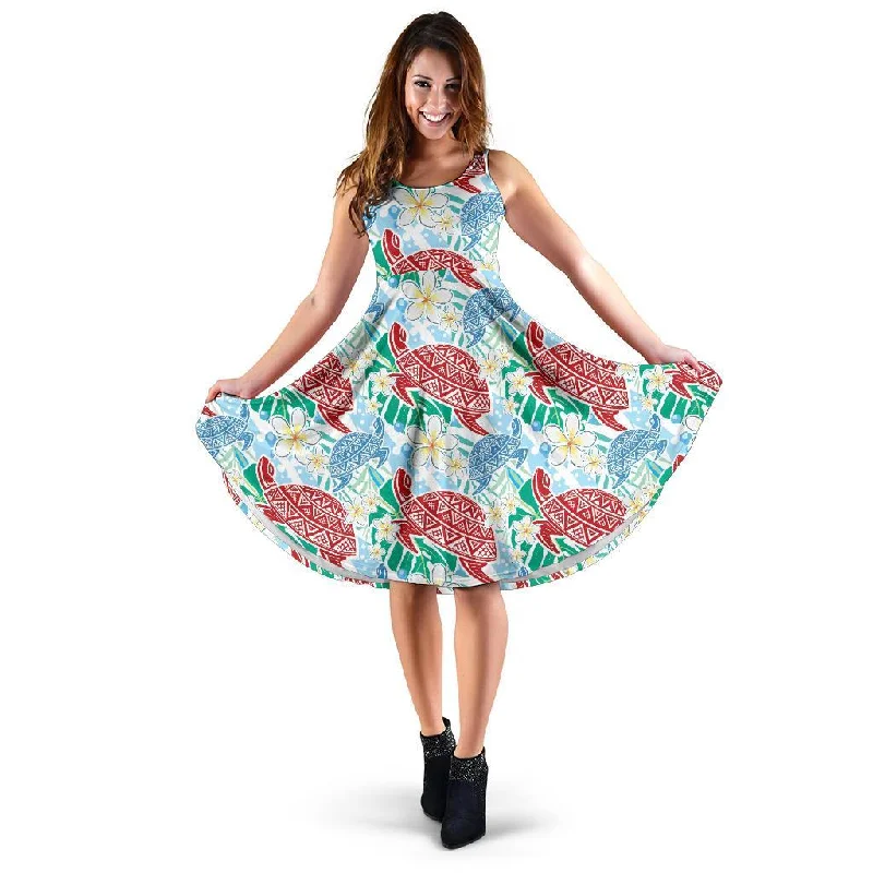 Sea Turtle Floral Hawaiian Pattern Print Dress Tunics Silk luxurious