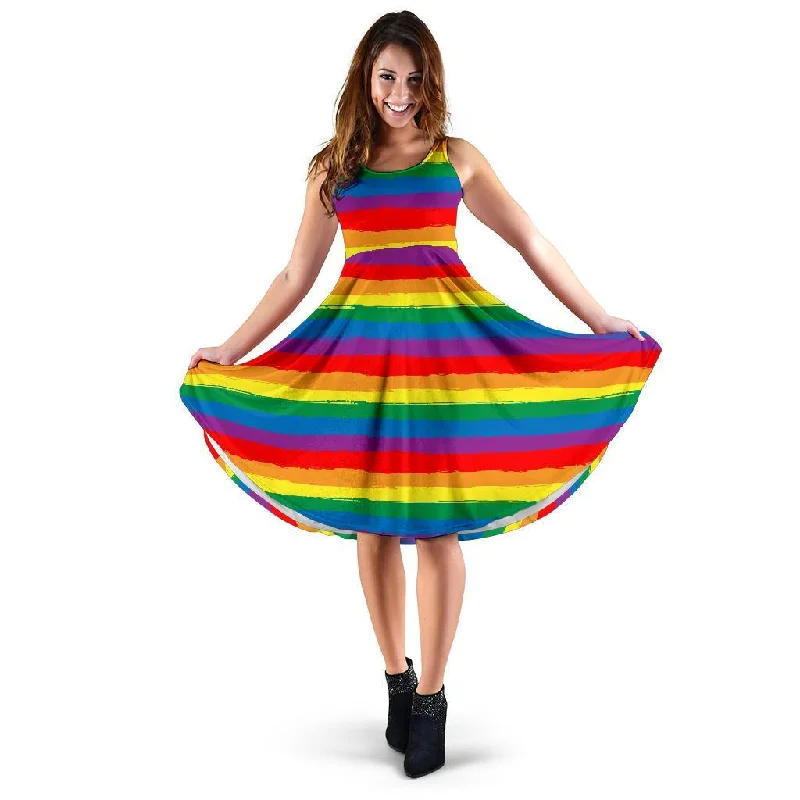 Rainbow Flag Lgbt Patterm Print Dress Cowl Neckline Elegant