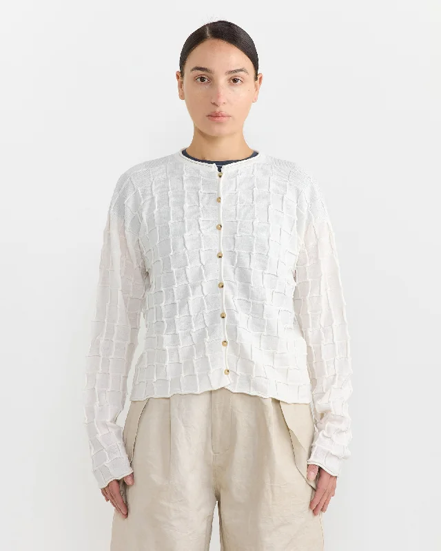 Inlay Cardigan in White Neon metallic Matte