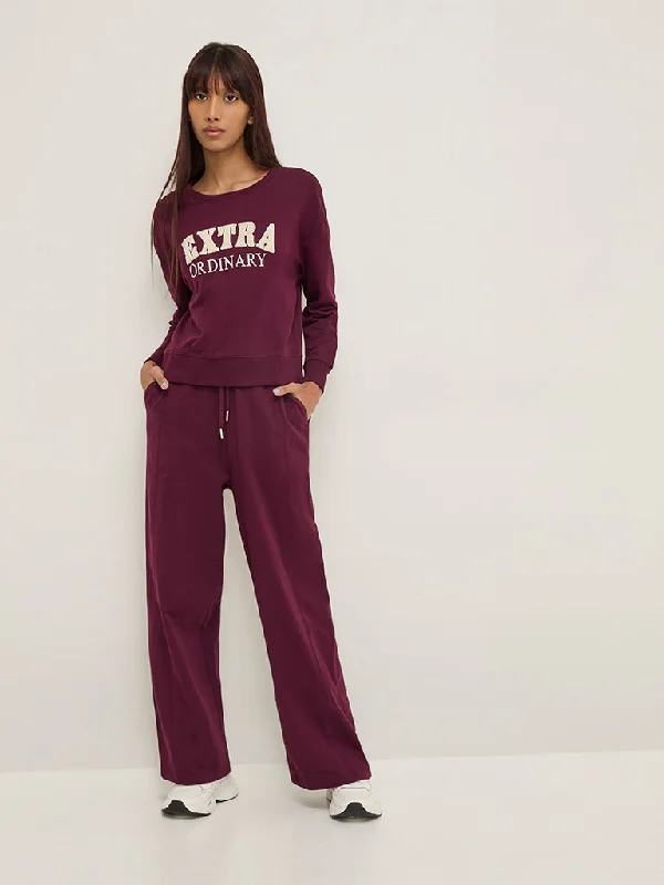 Studiofit Wine High-Rise Cotton Track Pants Comfortable Maternity Pants