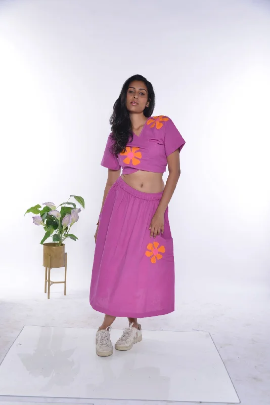 Samara Fuschia Handloom Cotton Skirt Co-Ord 2 Pc Set leather skirt sleek