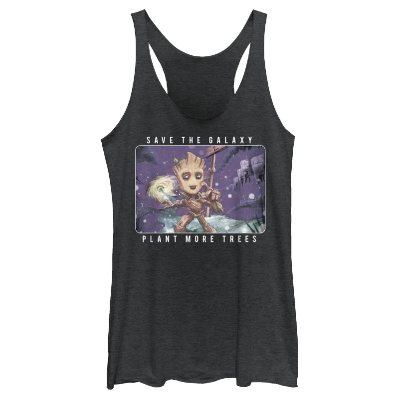 Women's Marvel Groot Save the Galaxy Plant More Trees Racerback Tank Top lemon yellow tank Women's Marvel Groot Save the Galaxy Plant More Trees Racerback Tank Top lemon yellow tank