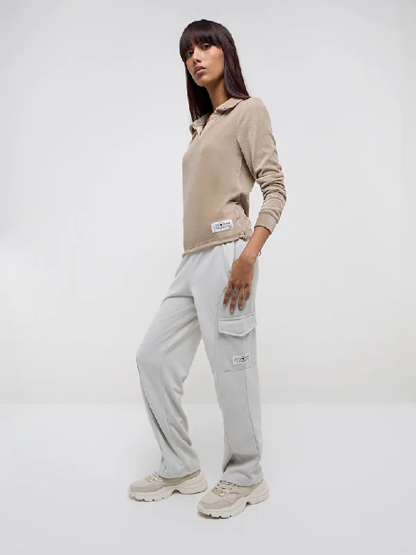 Studiofit Light Grey High-Rise Cotton-Blend Track Pants Relaxed Lounge Trousers