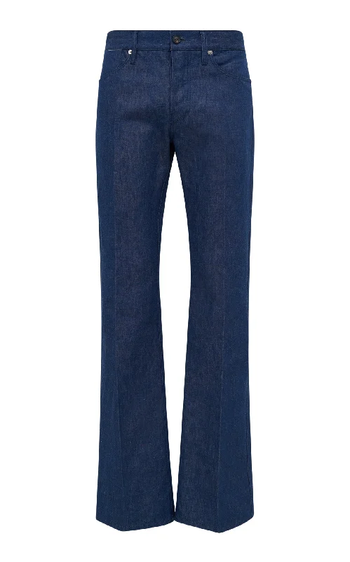 Preston Five Pocket Pant in Recycled Cotton Linen Denim Classic Flared Pants