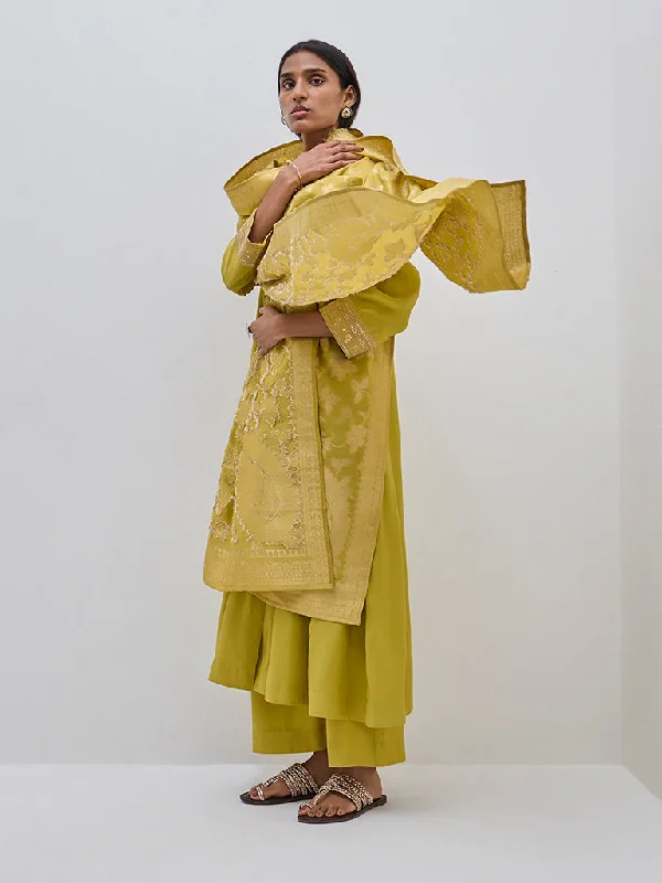 Vark Lime A-Line Kurta, Pants and Dupatta Set Casual Skinny Fit Pants