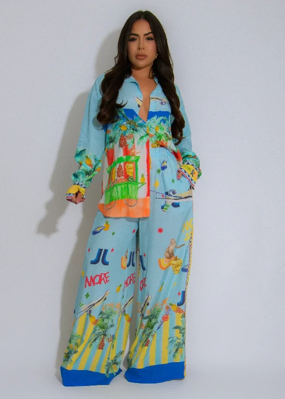 Paradise Journey Pant Set Blue Trendy Velvet Pants