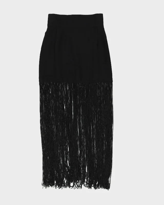 Black Fringed Evening Skirt - S wool skirt breathable