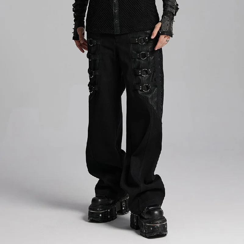 Men's Punk Mesh Rings Skull Pants Trendy Wide-Legged Trousers