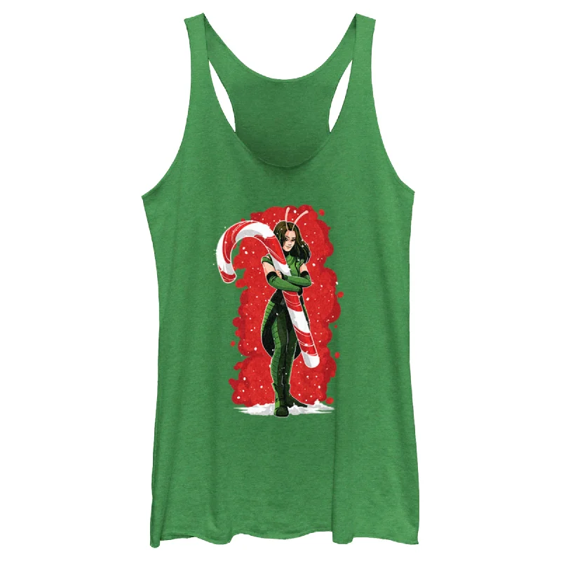 Women's Guardians of the Galaxy Holiday Special Mantis Candy Cane Hug Racerback Tank Top gym tank top Women's Guardians of the Galaxy Holiday Special Mantis Candy Cane Hug Racerback Tank Top gym tank top