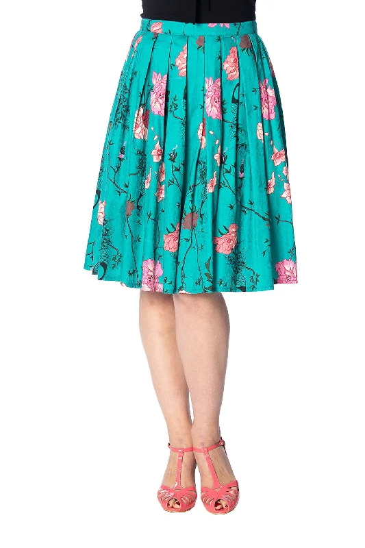 Banned Apparel - Peacock Baroque Skirt zip skirt side