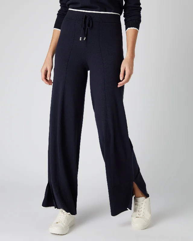 Women's Cotton Cashmere Pant Navy Blue Soft Sweatpants Style