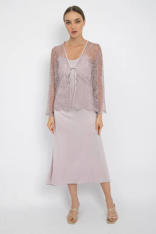 Maria Cardigan Set in Dusty Lilac Herringbone Houndstooth Plaid