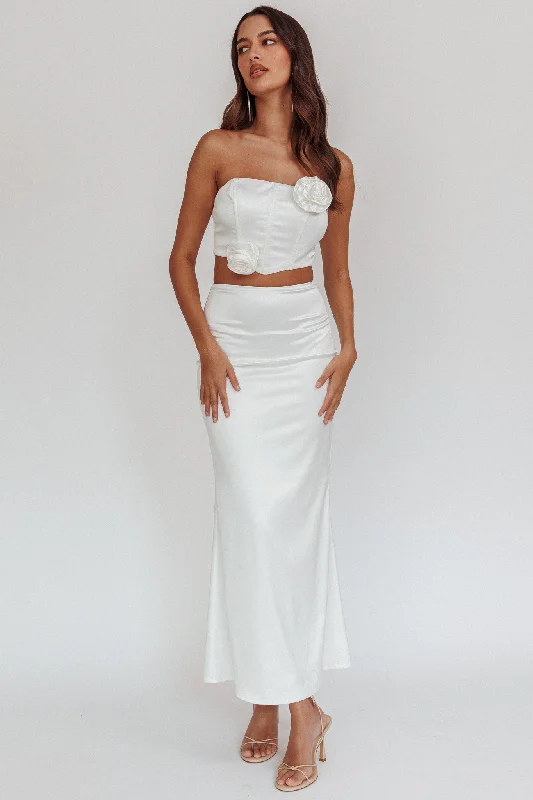 Like A Dove Satin Maxi Skirt Oyster velvet skirt plush