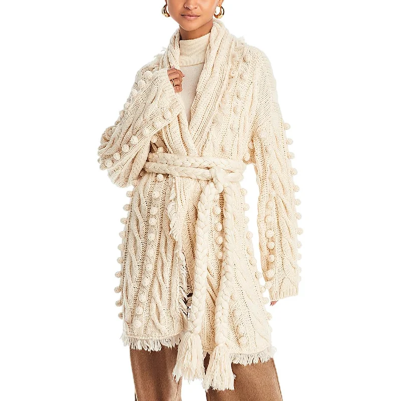FARM Rio Womens Crochet Wool Cardigan Sweater Herringbone Houndstooth Plaid