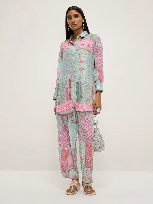 Vark Multicolour Printed High-Low Tunic and Pants Set Classic Straight Pants