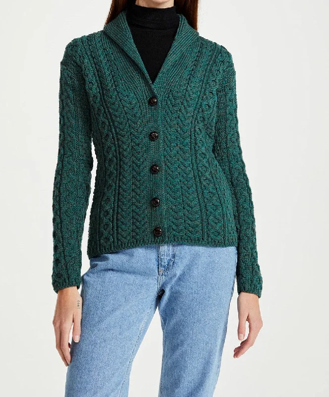Aran Woollen Mills Merino Wool Women's Shawl Collar Cardigan Sequined Glittery Shiny