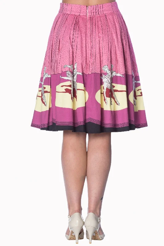 Banned Apparel - Pink Ballerina Border 50s Skirt corduroy skirt cozy