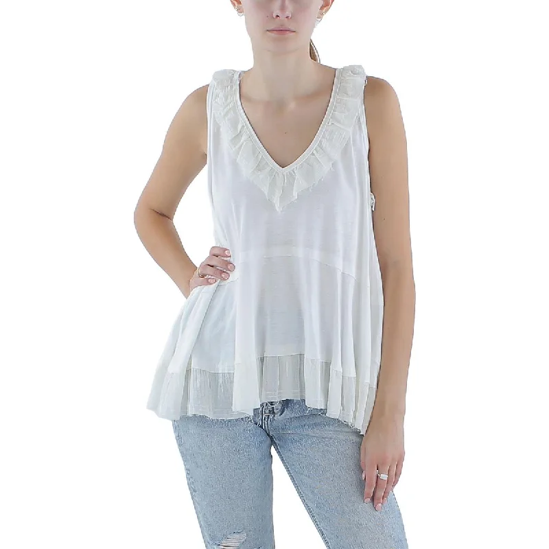 Black Tape_ Womens Linen Blend Frayed Hem Tank Top comfortable tank top