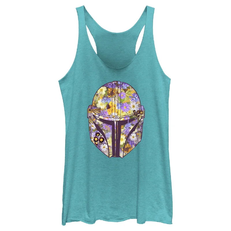 Women's Star Wars: The Mandalorian Mando Floral Fill Racerback Tank Top navy tank top Women's Star Wars: The Mandalorian Mando Floral Fill Racerback Tank Top navy tank top