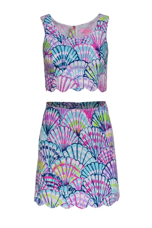 Lilly Pulitzer - Multicolored Shell Print Cropped Tank & Skirt Set Sz 00 athletic tank top