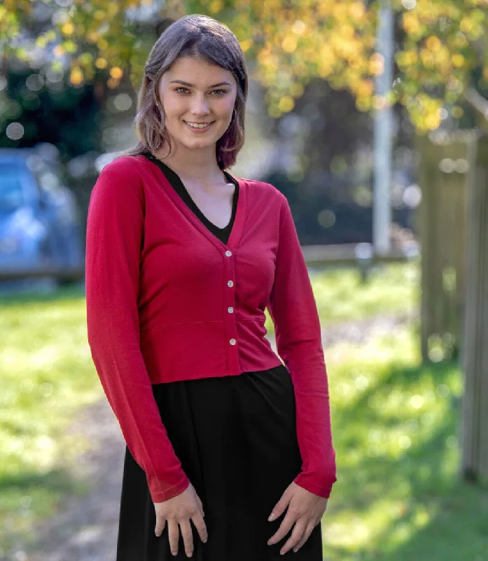Silkspun Cropped V Neck Cardigan Chenille Brocade Lace