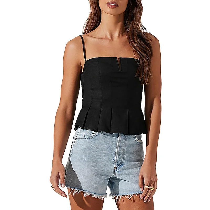 ASTR the Label Womens Linen Blend Peplum Tank Top bronze tank top