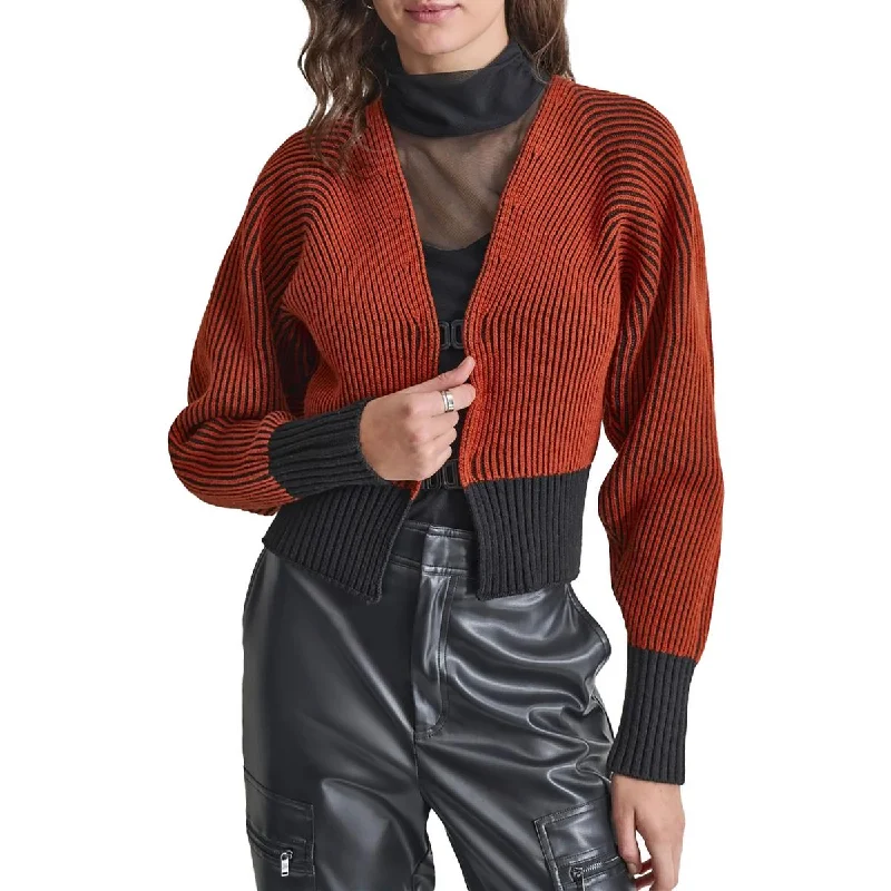 DKNY Womens Ribbed Knit Cardigan Sweater Elegant Classic Vintage