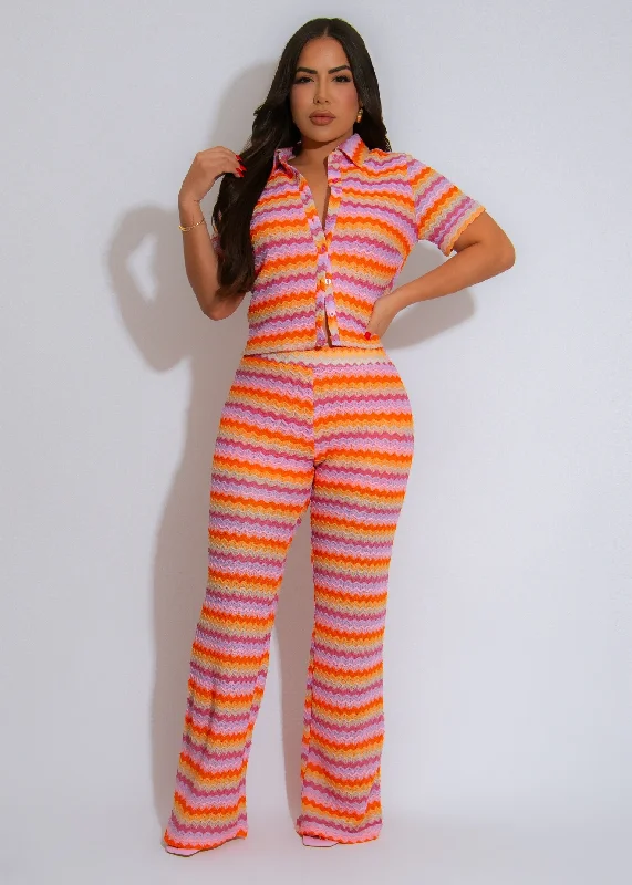Sunset Rhythm Pant Set Orange Comfortable Wide-Leg Pants