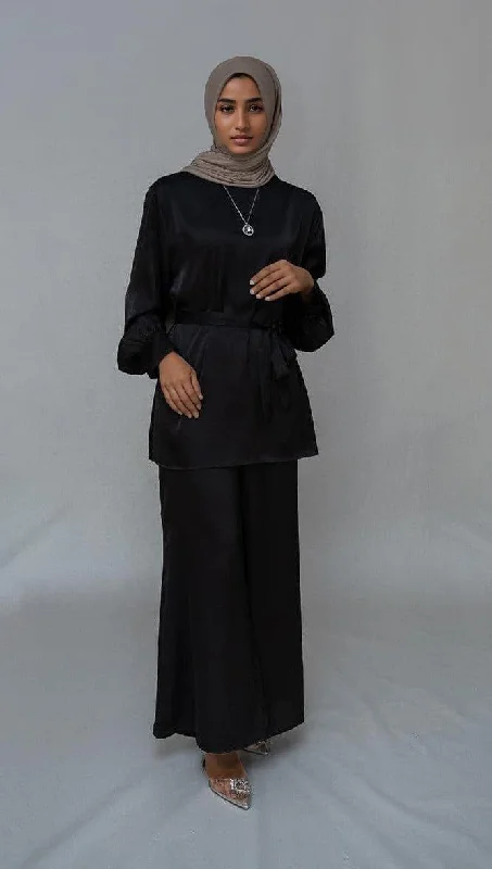 Elzara modest set with spanish cut pants and top petite sizes only in black Classic Bootcut Trousers