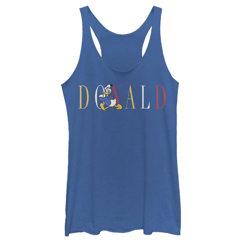 Women's Mickey & Friends Donald Duck Colorful Text Racerback Tank Top casual tank top Women's Mickey & Friends Donald Duck Colorful Text Racerback Tank Top casual tank top