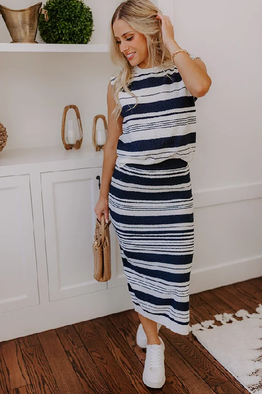 Piers And Cheers High Waist Stripe Knit Skirt lightweight skirt design