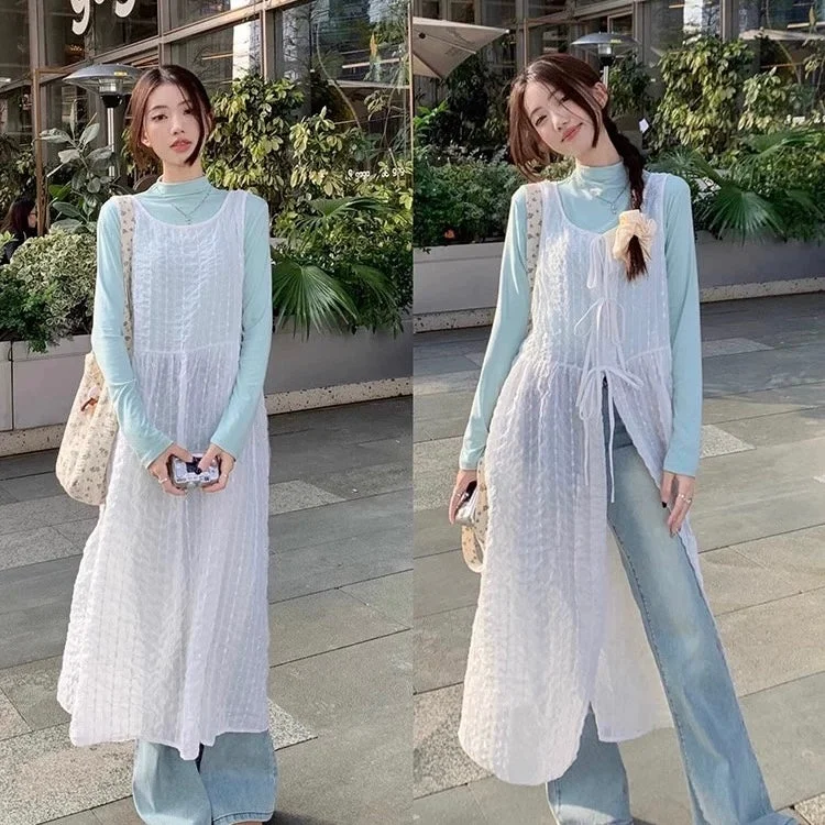 Two Wear Round Collar Lacey Sleeveless Thin Dress Cardigan Fleece Cardigan Nylon Polyester Two Wear Round Collar Lacey Sleeveless Thin Dress Cardigan Fleece Cardigan Nylon Polyester