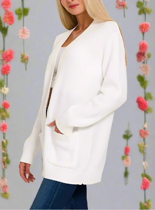 Melange Sweater Cardigan - Off White Knit Fabric Woven Fabric Fleece Fabric
